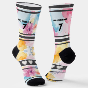 Chaussette Fleurs Colorées - Chaussettes avec Nom et Numéro