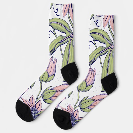 Chaussette Fleurs d'aquarelle cousues mignonnes l Rose et bla (Gauche)