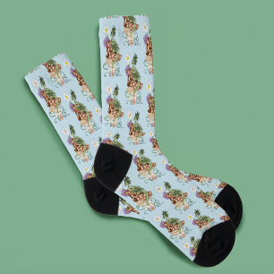 Chaussette Fleurs de Champignon Dragon Fantastique Vert Capri