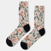 Chaussette Fleurs de crème avec feuilles gris sur un gris cla (Gauche)