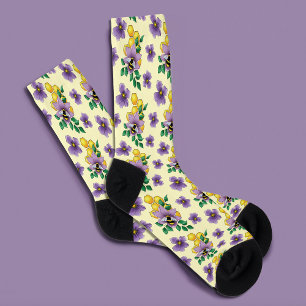 Chaussette Fleurs de lavande abeille bourdon jaune