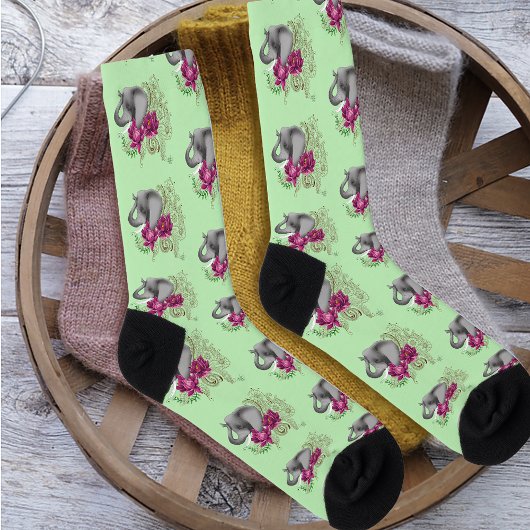 Chaussette Fleurs de lotus henné éléphant