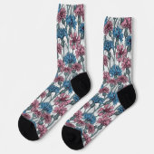 Chaussette Fleurs de maïs rose et bleu sur blanc (Gauche)