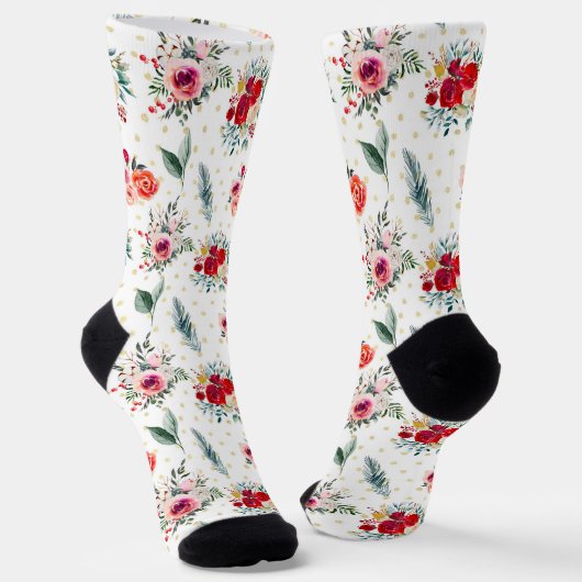 Chaussette Fleurs de Noël et motif evergreens (Angulaire)