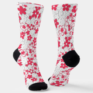 Chaussette Fleurs de papier rouge et blanc