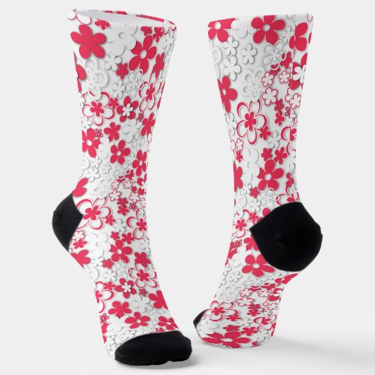 Chaussette Fleurs de papier rouge et blanc (Angulaire)