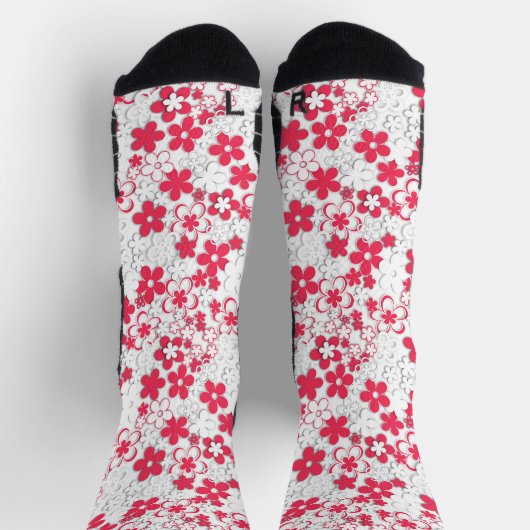 Chaussette Fleurs de papier rouge et blanc (Haut)