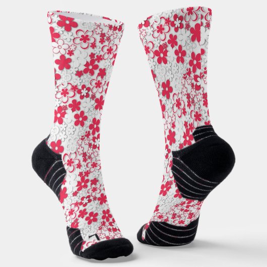 Chaussette Fleurs de papier rouge et blanc (Angulaire)
