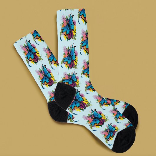 Chaussette Fleurs de papillon bleu Dragon
