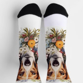 Chaussette Fleurs de Portrait beagles blanches (Haut)