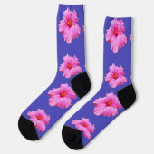 Chaussette Fleurs D'Hibiscus Roses Sur Violet, (Gauche)