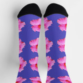 Chaussette Fleurs D'Hibiscus Roses Sur Violet, (Haut)