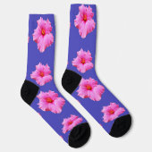Chaussette Fleurs D'Hibiscus Roses Sur Violet, (Droite)