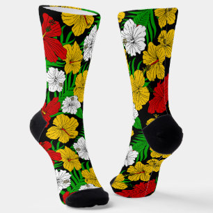 Chaussette Fleurs d'Hibiscus Tropical Colorées Rasta