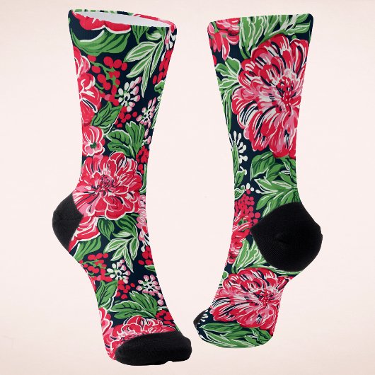 Chaussette Fleurs d'hiver modernes et colorées Noël
