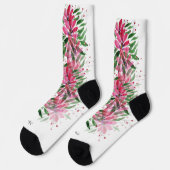 Chaussette Fleurs Fleurie Boho Aquarelle Monogramme (Gauche)