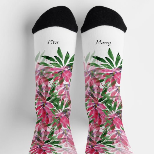 Chaussette Fleurs Fleurie Boho Aquarelle Monogramme (Haut)