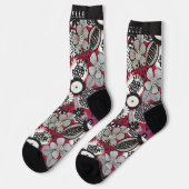 Chaussette Fleurs florales blanches blanches rouges (Gauche)