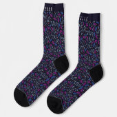 Chaussette Fleurs Flore Noire Foncé Violet Bleu Personnalisée (Gauche)