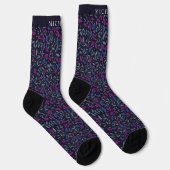 Chaussette Fleurs Flore Noire Foncé Violet Bleu Personnalisée (Droite)