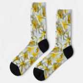 Chaussette Fleurs Frangipani Jaunes Et Blanches, Chaussettes (Gauche)