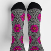 Chaussette Fleurs géométriques - Fuchsia rose et gris (Haut)