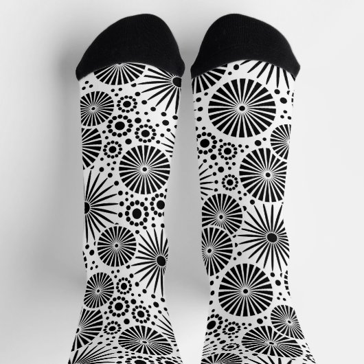 Chaussette Fleurs géométriques noir blanc modernes Explosion  (Haut)