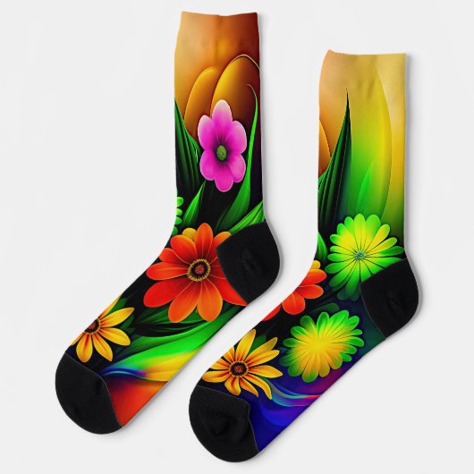 Chaussette Fleurs Jaunes Mauve Orange sur Or & Vert (Gauche)