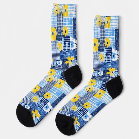 Chaussette Fleurs jaunes Motif bleu (Gauche)