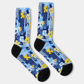 Chaussette Fleurs jaunes Motif bleu (Droite)