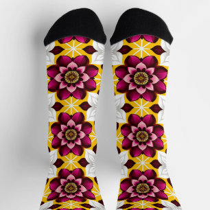 Chaussette Fleurs Magenta et Blanches Vibrantes