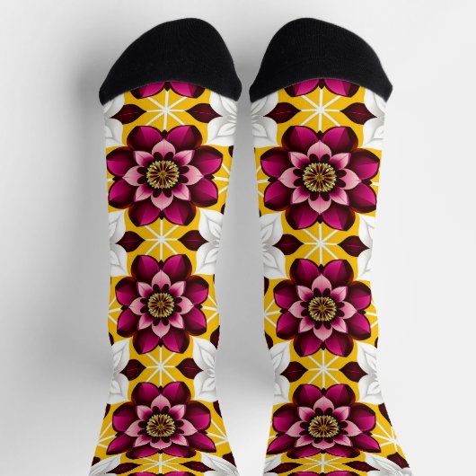 Chaussette Fleurs Magenta et Blanches Vibrantes (Haut)