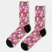 Chaussette Fleurs mauves perles blanches tiges d'or 3D effet (Gauche)