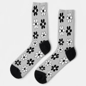 Chaussette Fleurs modernes noires et blanches sur gris argent (Gauche)