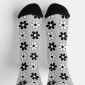 Chaussette Fleurs modernes noires et blanches sur gris argent (Haut)