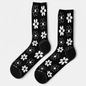 Chaussette Fleurs noires et blanches modernes en noir (Gauche)