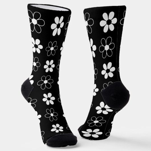 Chaussette Fleurs noires et blanches modernes en noir (Angulaire)