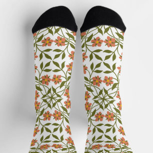 Chaussette Fleurs orange, Motif Floral, Verdure, Boho