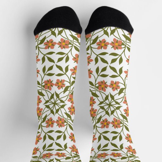 Chaussette Fleurs orange, Motif Floral, Verdure, Boho (Haut)