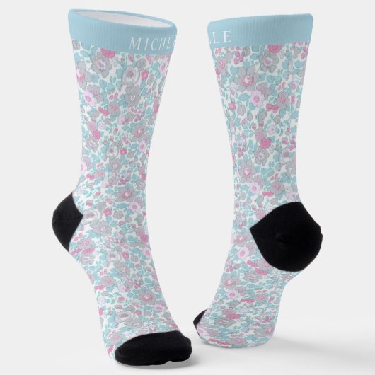 Chaussette Fleurs pastel blanc floral bleu rose (Angulaire)