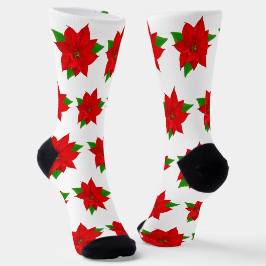 Chaussette Fleurs Poinsettia de Noël en blanc (Angulaire)