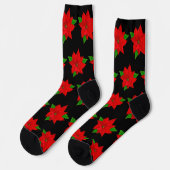 Chaussette Fleurs Poinsettia de Noël en noir (Gauche)