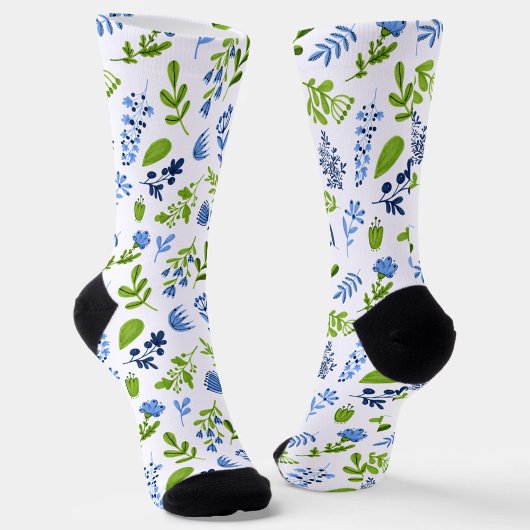 Chaussette Fleurs printanières bleues et vertes