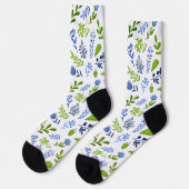 Chaussette Fleurs printanières bleues et vertes (Gauche)