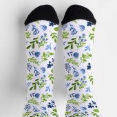 Chaussette Fleurs printanières bleues et vertes (Haut)