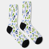 Chaussette Fleurs printanières bleues et vertes (Droite)