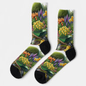 Chaussette Fleurs rose jaune  (Gauche)