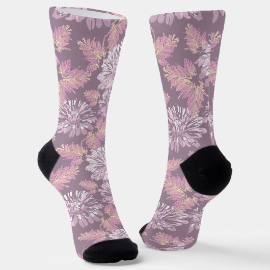 Chaussette Fleurs roses, aquarelle, rétro (Angulaire)