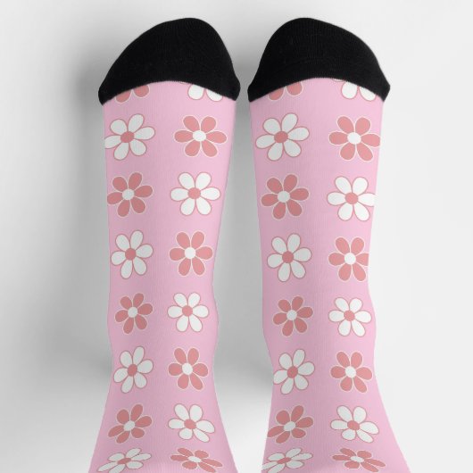 Chaussette Fleurs roses et blanches modernes sur rose clair (Haut)