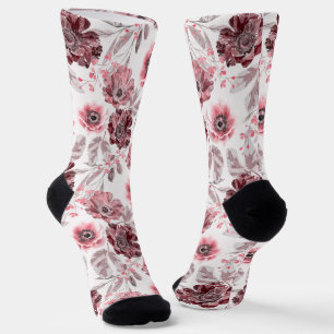 Chaussette Fleurs roses et bordeaux sur arrière - plan blanc.